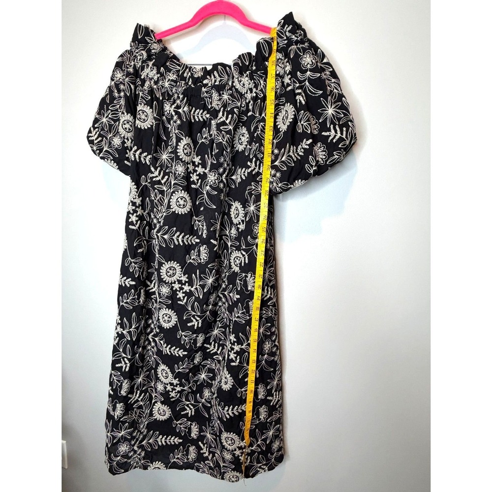 Chepé NWT Black Floral Off Shoulder Dress Italy Boho Romantic Mini Puff Sleeve - Picture 3 of 8
